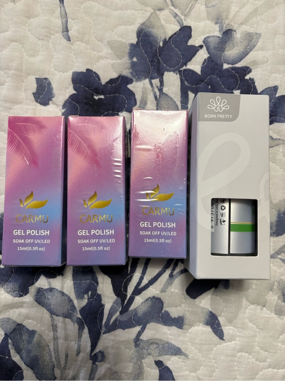 3 Carmu Gel Polish iris (0.5 Fl oz) and Born Pretty magic gel remover